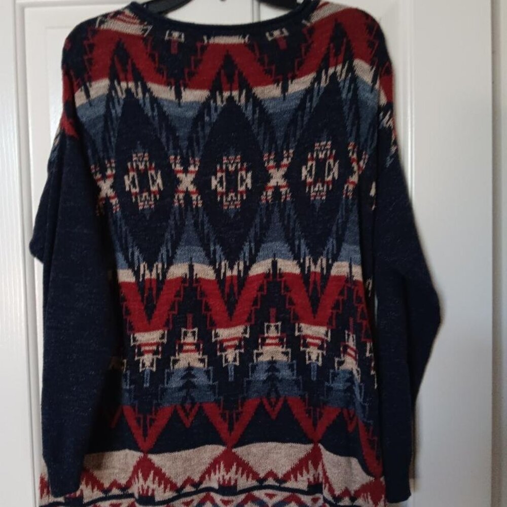 Chaps Denim Ralph Lauren long sleeve tunic length sweater red, navy, white. L